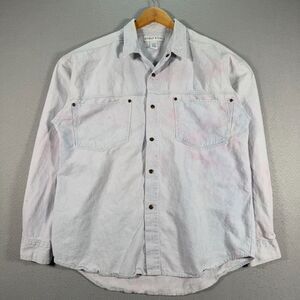 Anchor Blue Snap Button Up Shirt Men Large Blue Solid Western Casual Rancher 90s